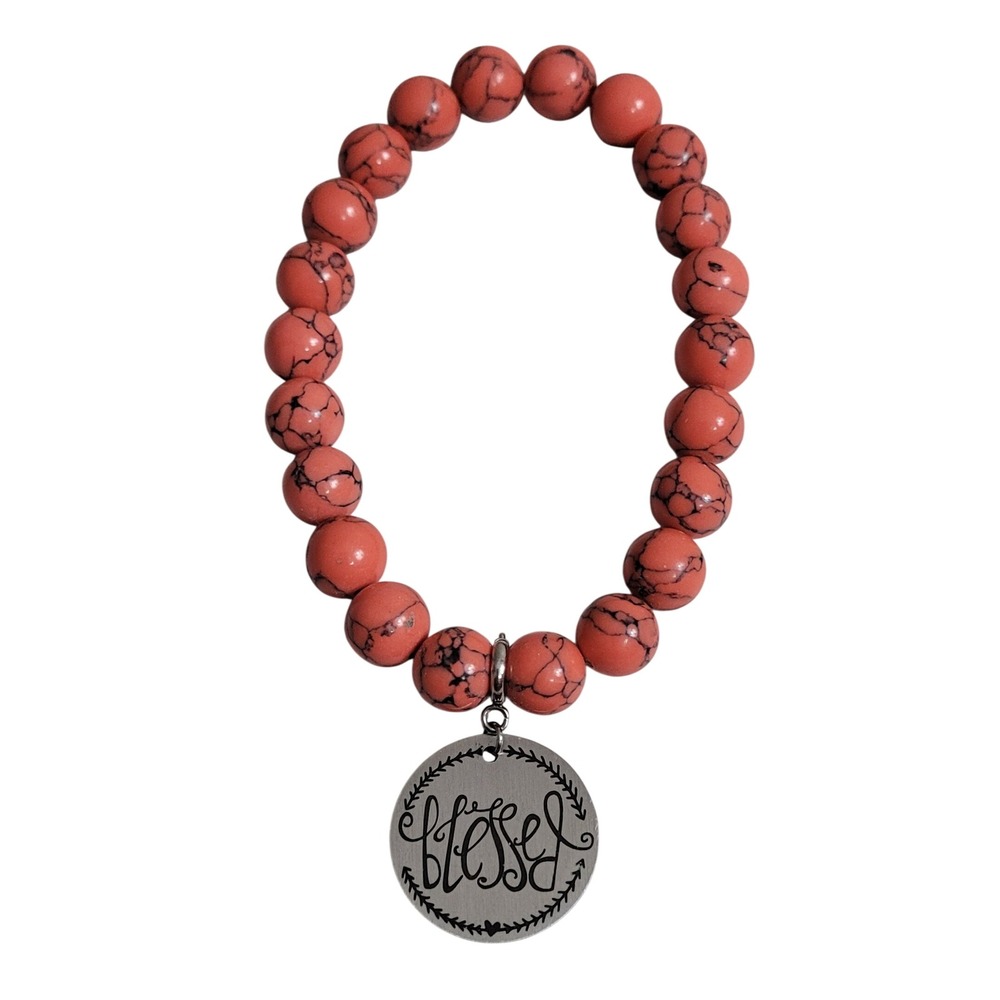 Unbranded Blessed Charm Bead Bracelet Womens OS Coral Pink Excellent Stretch